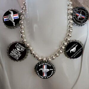 Ford mustang bottlecap necklace artisan handcrafted beaded unique must buy